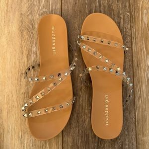 Madden Girl Silver Studded Slide On Sandals